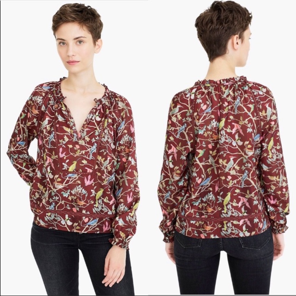 POINT SUR J. Crew blouse bird novelty prin…